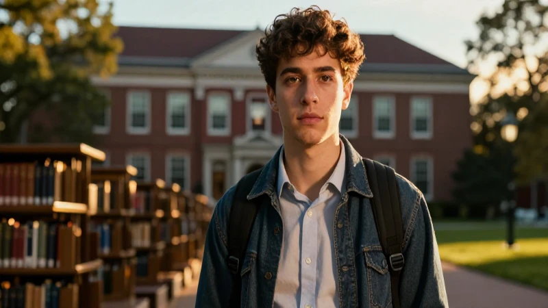 Joven erudito decidido en Harvard al atardecer