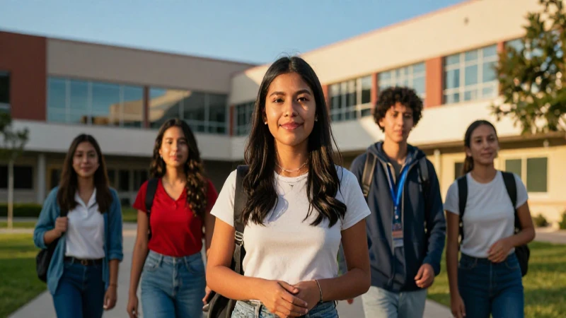 Estudiante mexicano, éxito, campus moderno y luminoso