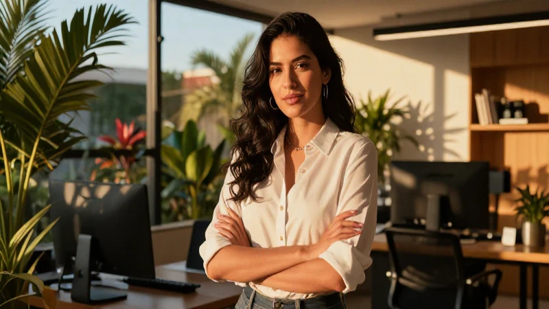 Mujer emprendedora mexicana en un entorno vibrante
