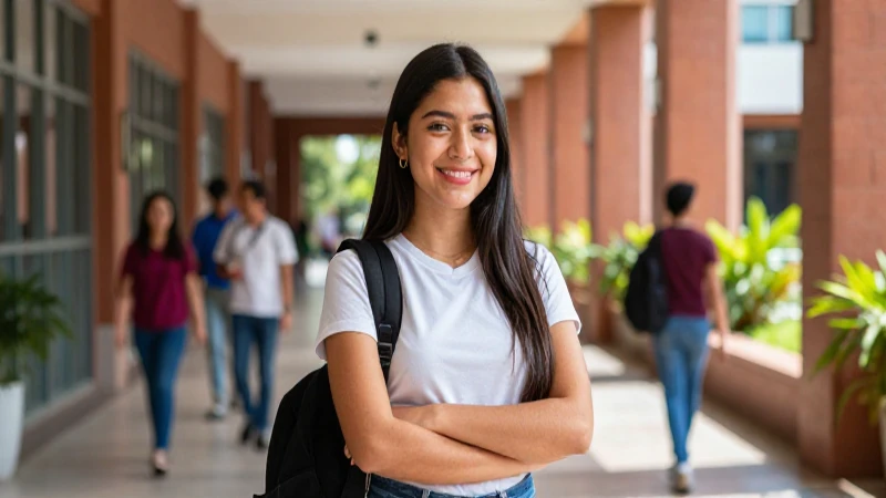Estudiante mexicano optimista en campus moderno
