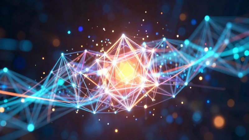Entidad digital futurista con núcleo brillante y colores vibrantes