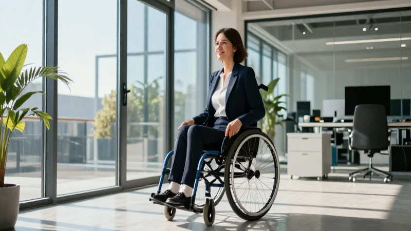 Profesional en silla de ruedas con luz dramática en oficina