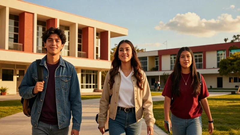 Estudiante universitario mexicano en un campus moderno y vibrante