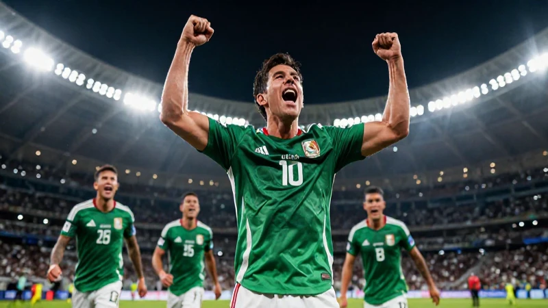 Fútbol mexicano triunfal bajo luces dramáticas