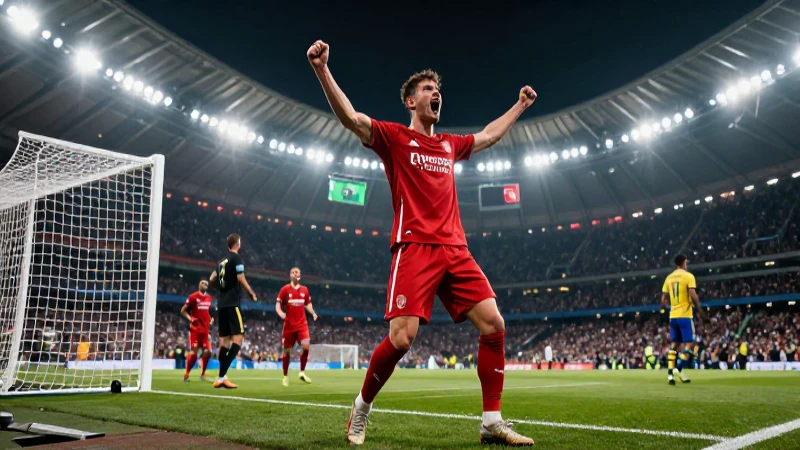 Gol épico con celebración vibrante en estadio