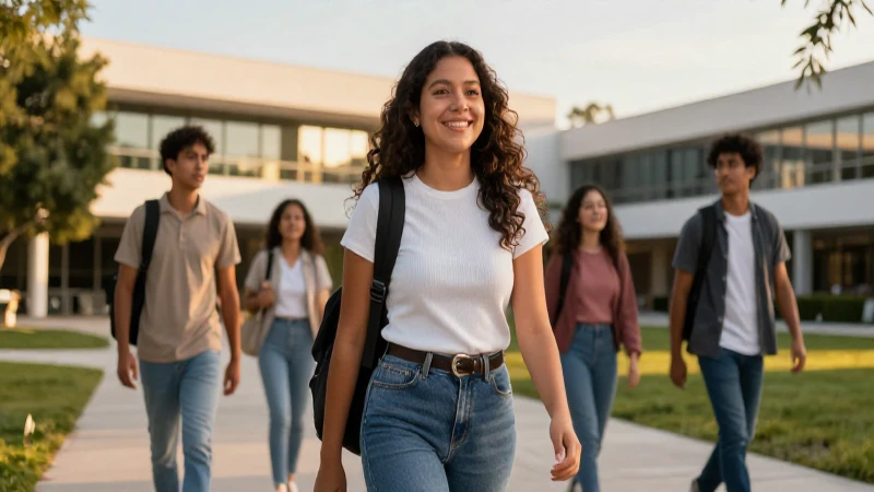 Estudiante sonriente rumbo a su futuro universitario