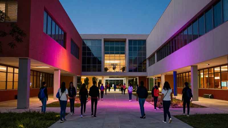 Estudiantes mexicanos en campus con estilo cinemático