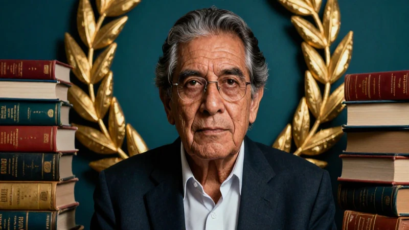 Retrato potente de intelectual mexicano con libros