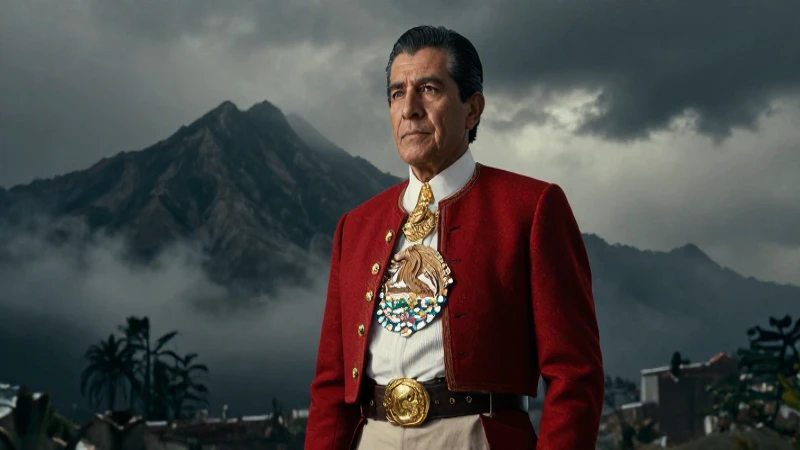 Retrato digno de soberanía mexicana ante montañas