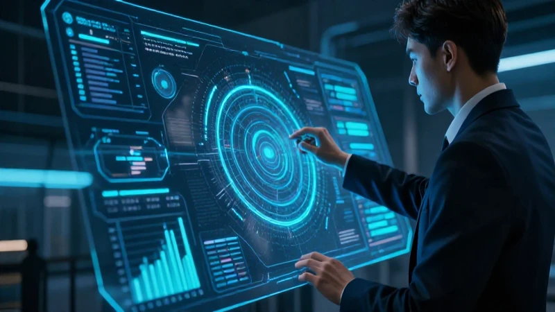 Profesional moderno analiza interfaz tecnológica futurista