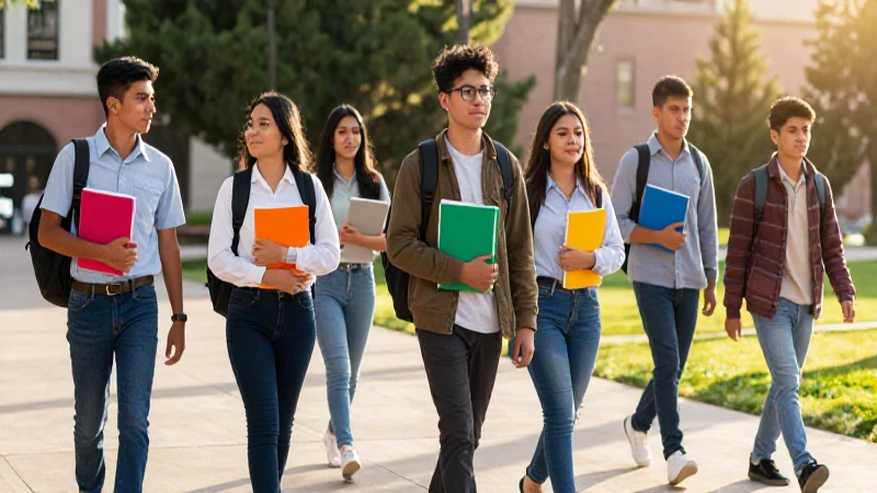 Estudiantes mexicanos caminan por campus universitario moderno