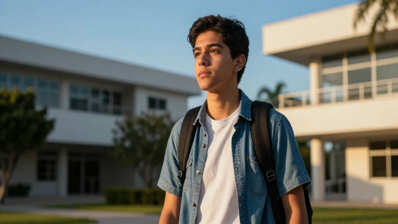 Estudiante mexicano moderno en campus educativo