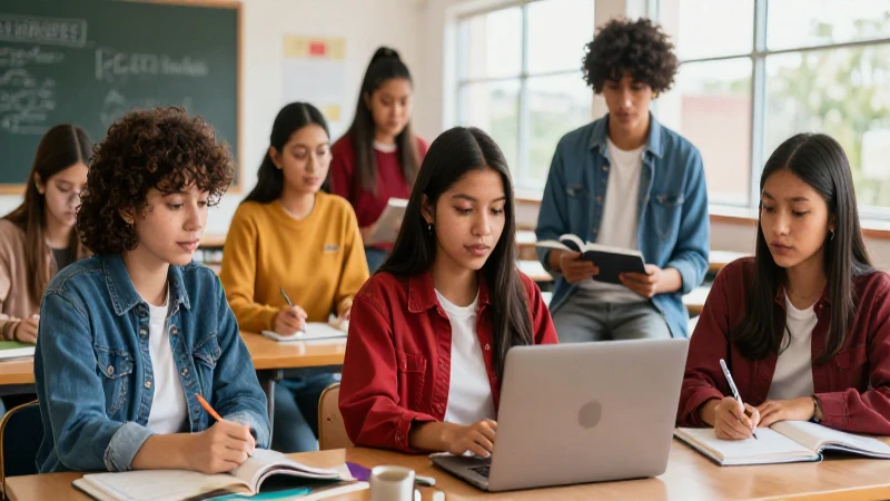 Estudiantes mexicanos vibrantes en entorno moderno