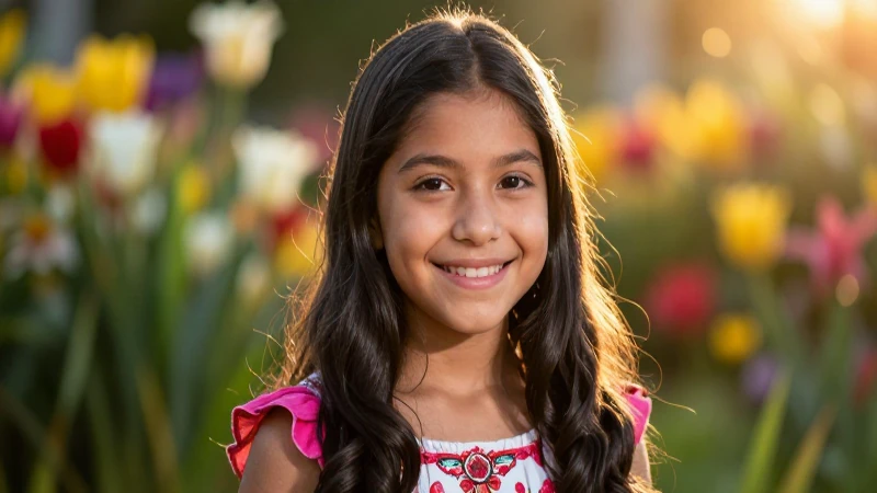 Retrato de niña mexicana feliz y vibrante