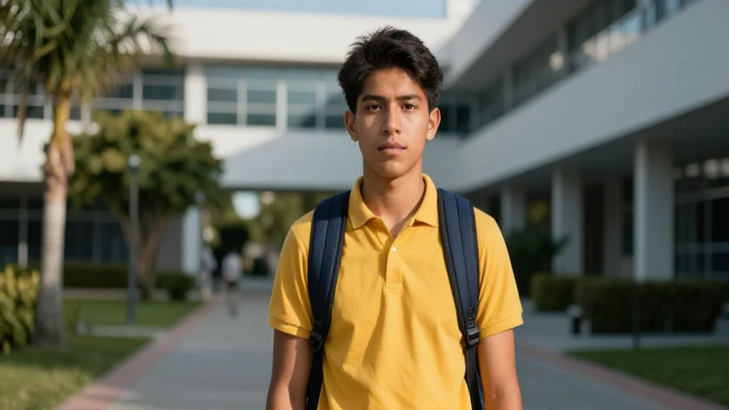 Estudiante mexicano decidido en entorno educativo moderno