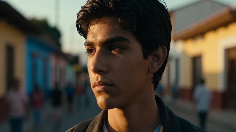 Joven pensativo en calle latino con luz dramática