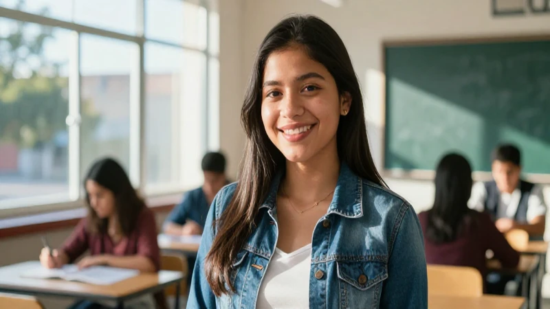 Estudiante mexicano sonríe en entorno educativo moderno