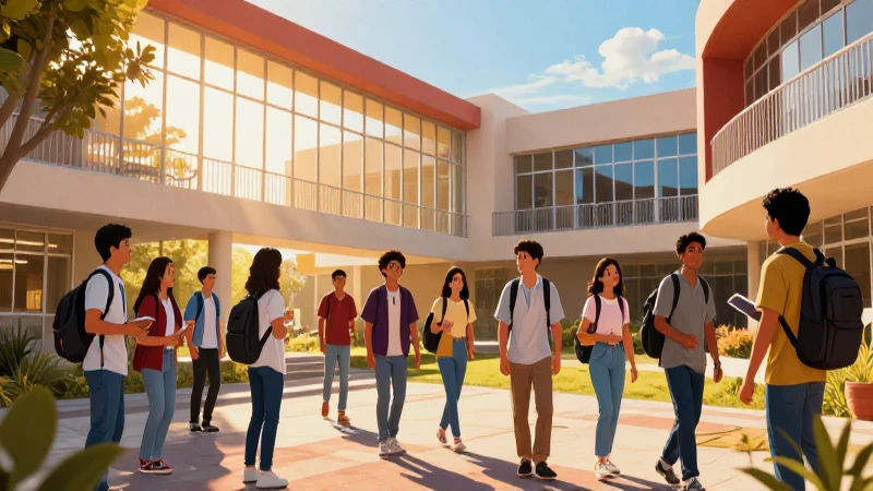 Estudiantes mexicanos en campus universitario dorado