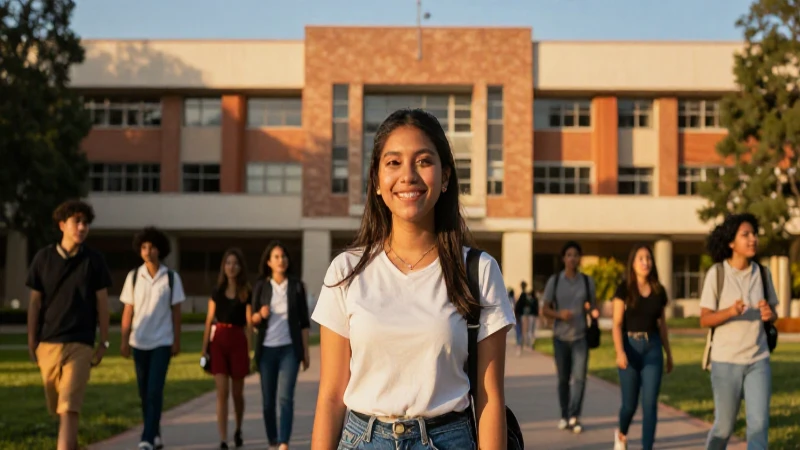 Líder mexicano en campus con luz dorada