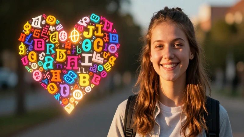 Estudiante sonriente con corazón simbólico brillante