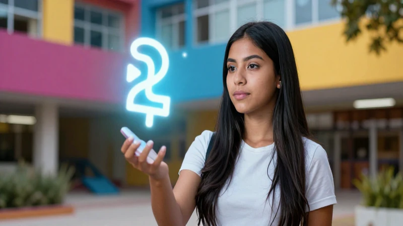 Estudiante mexicana enfoca símbolo luminoso en campus