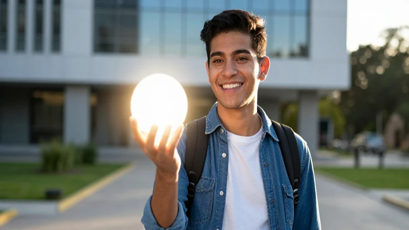 Estudiante mexicano universitario con orb de oportunidad