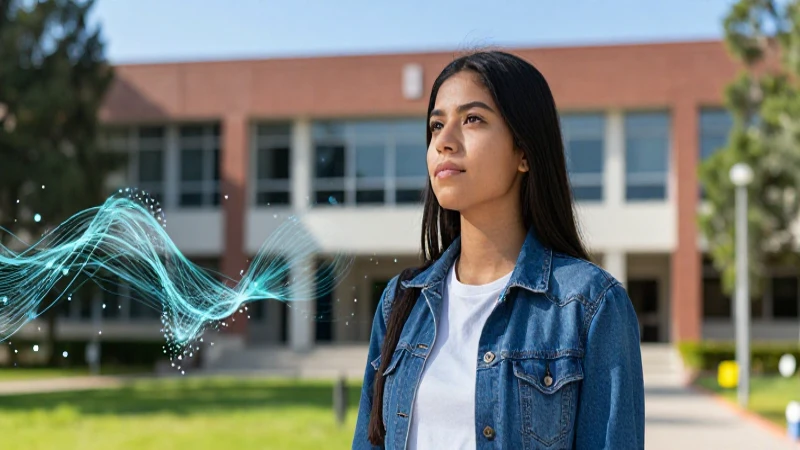 Estudiante ambicioso del futuro con campus vibrante