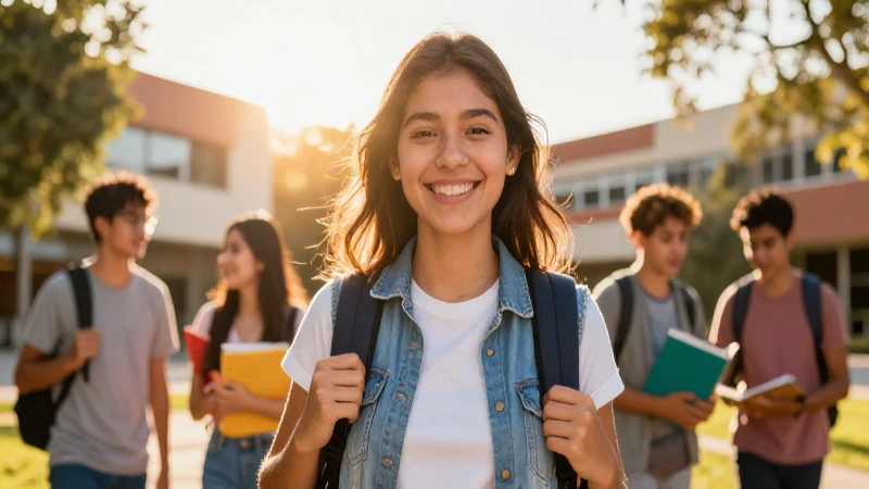 Estudiante mexicano sonriente en campus moderno