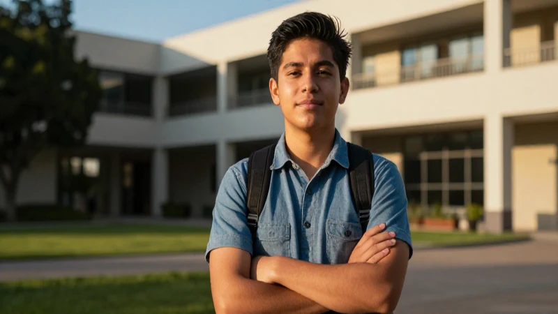 Joven estudiante mexicano moderno con luz dorada