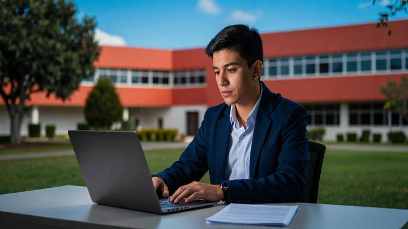 Estudiante mexicano ambicioso en el campus universitario