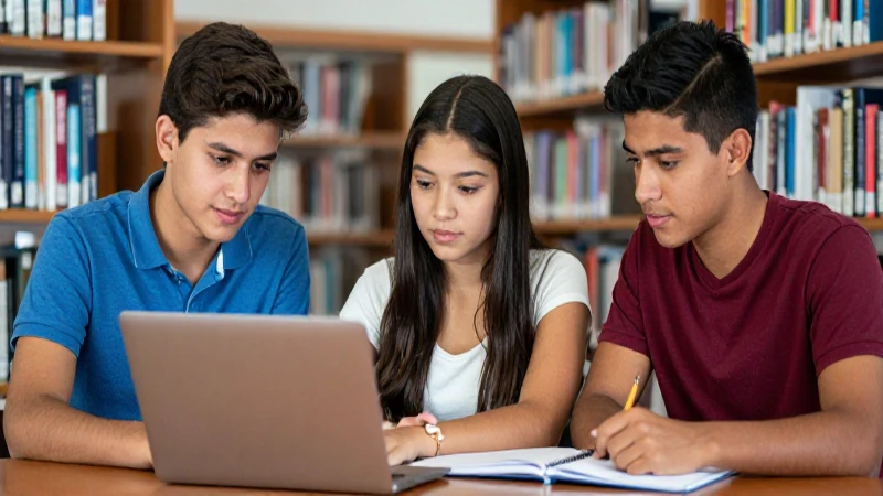 Estudiantes mexicanos estudian en biblioteca moderna