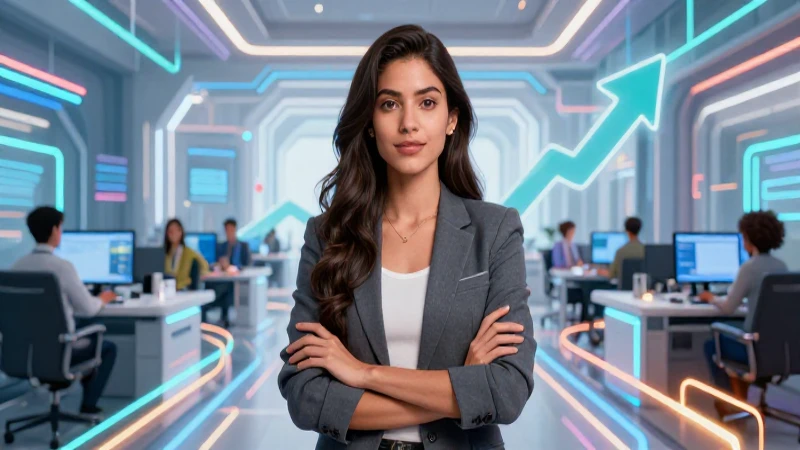 Joven mexicana exitosa en oficina de alta tecnología