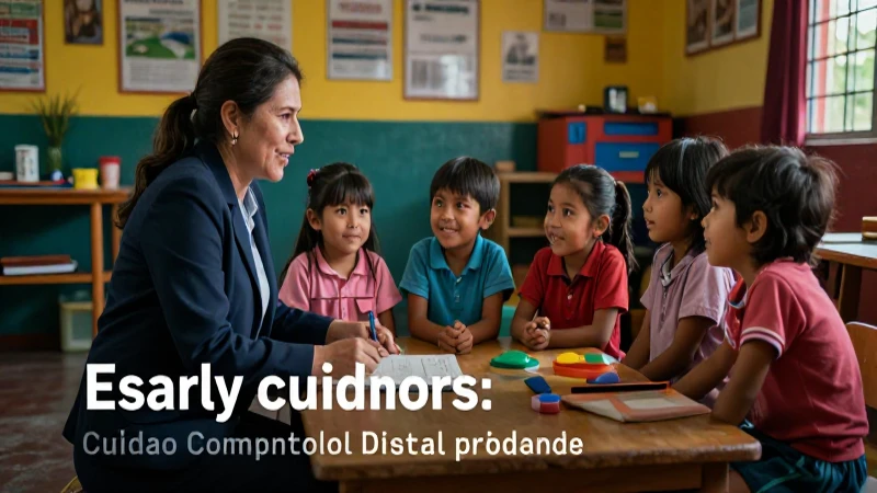 Educadora peruana con niños felices