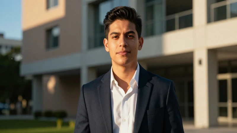 Joven mexicano exitoso en ambiente académico luminoso
