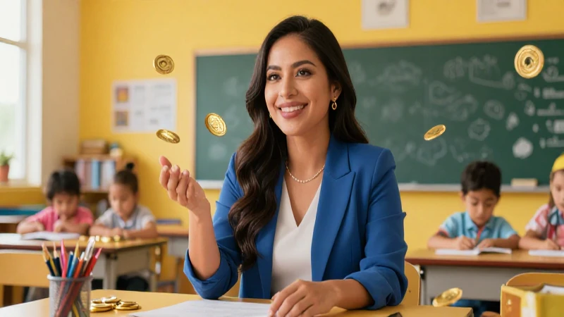 Maestra mexicana vibrante en un aula moderna