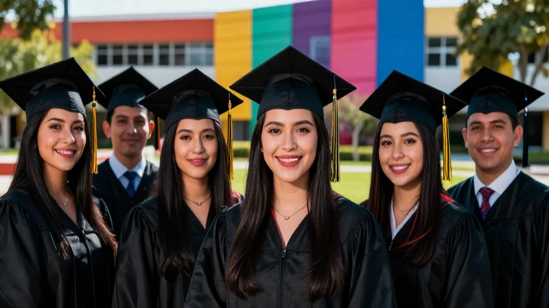 Estudiantes mexicanos celebrando éxitos académicos vibrantes