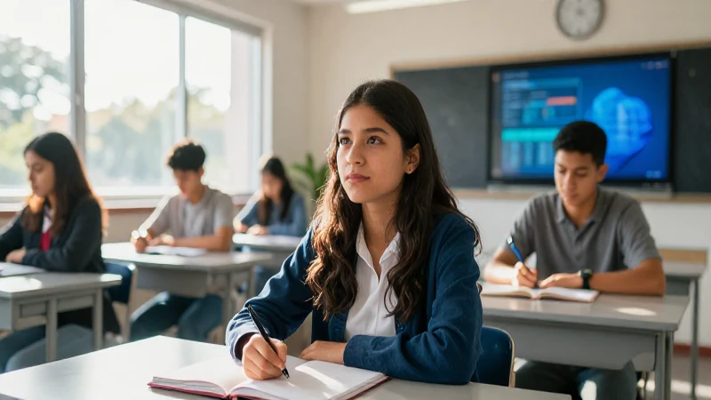 Joven estudiante mexicano exitoso en clase moderna