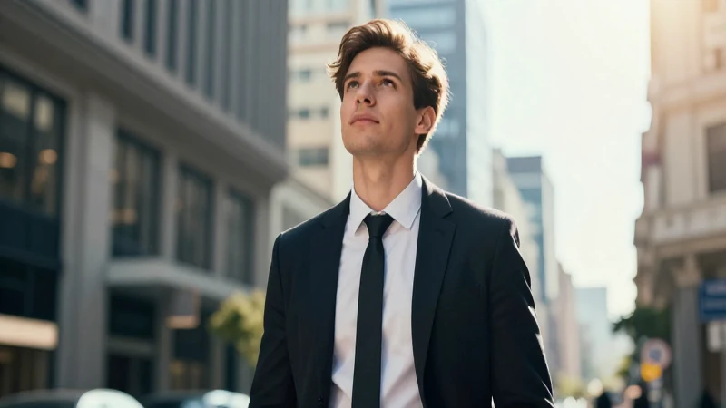 Joven profesional brillante en ciudad europea