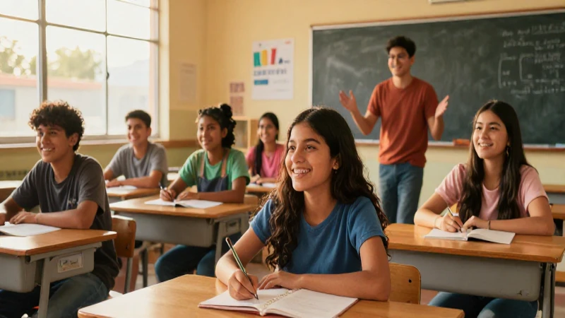 Estudiantes mexicanos alegres en un aula vibrante