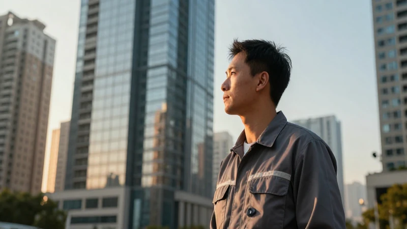 Trabajador resiliente y ciudad moderna
