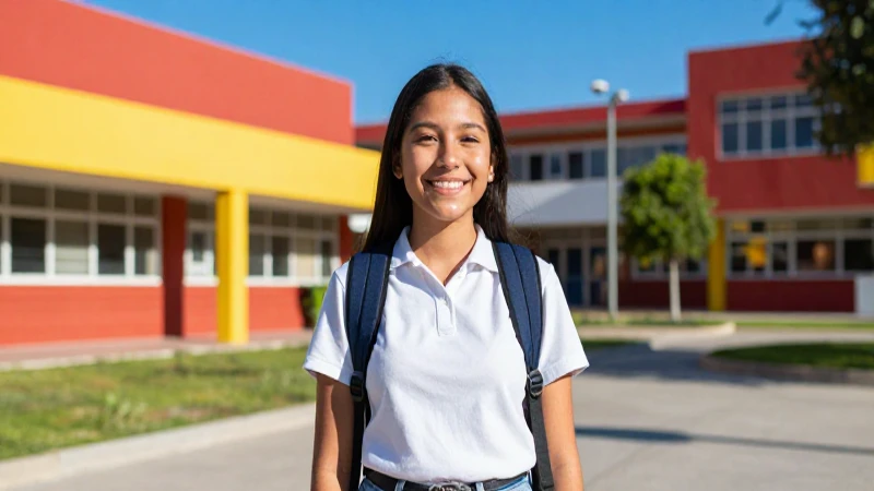 Estudiante sonriente en moderno campus escolar