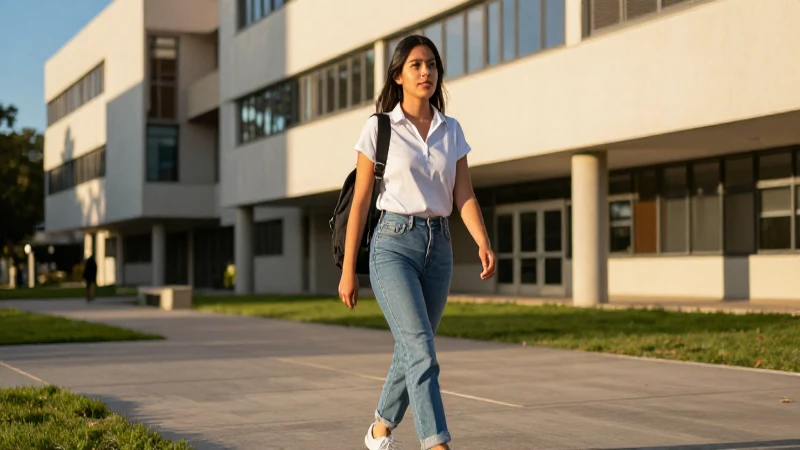 Estudiante mexicano en campus al atardecer