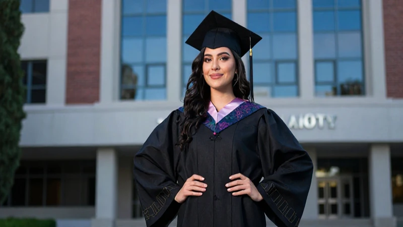 Joven mexicana radiante gradúa con pose triunfal
