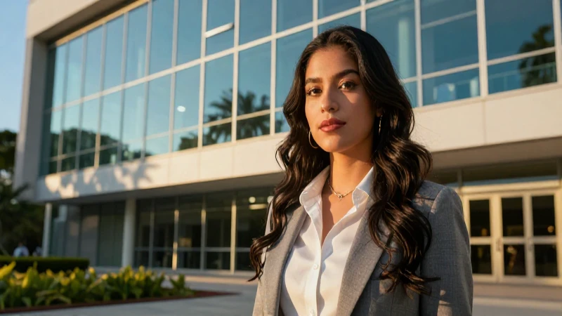 Mujer mexicana moderna en ambiente universitario cinematográfico