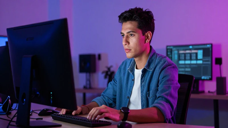 Joven mexicano moderno mira el futuro tecnológico