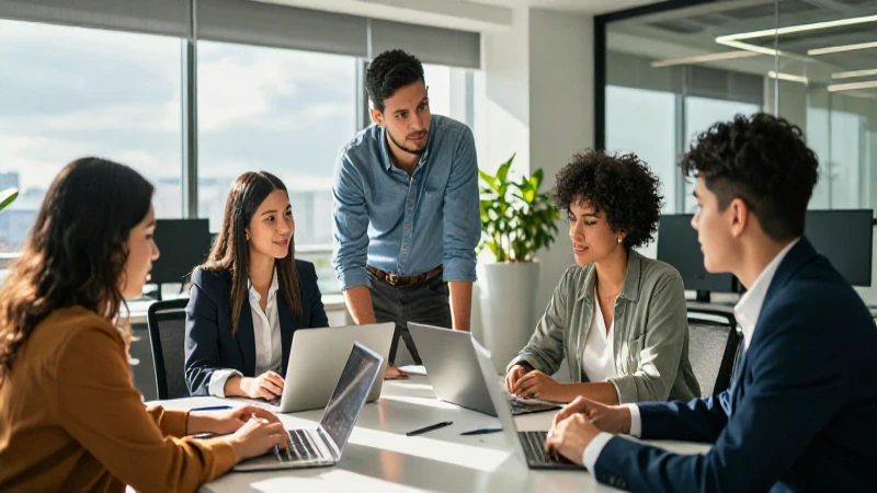 Jóvenes profesionales mexicanos en oficina moderna