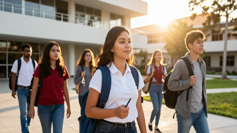 Estudiante mexicano en campus con luz dorada