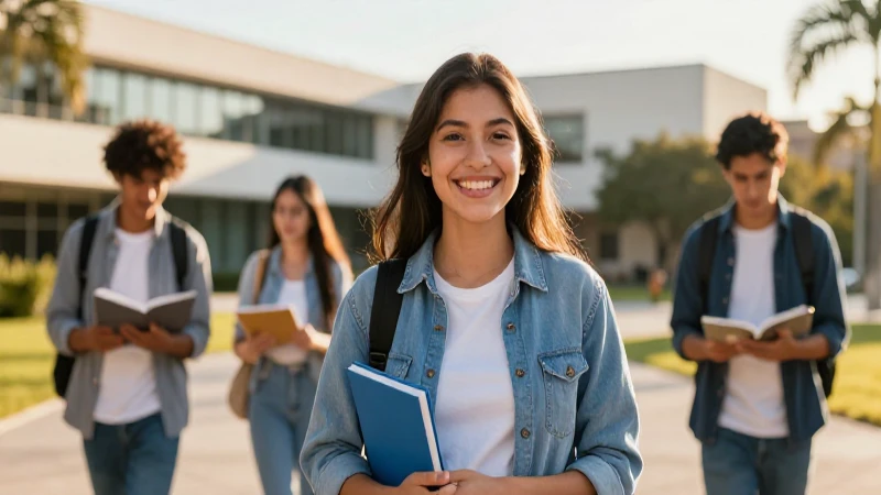 Sonrisa mexicana vibrante en campus universitario