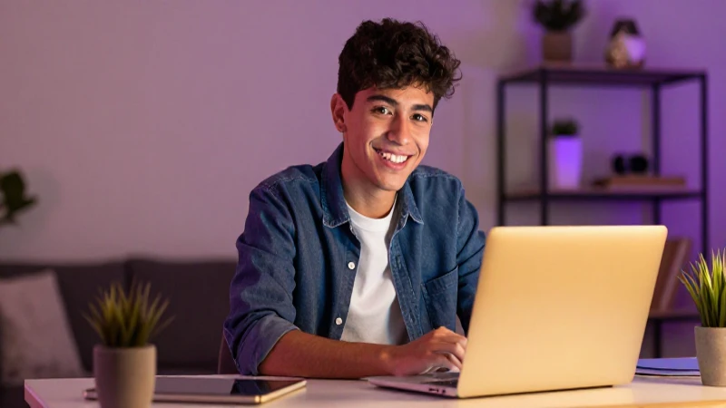 Joven mexicano sonriendo en ambiente moderno