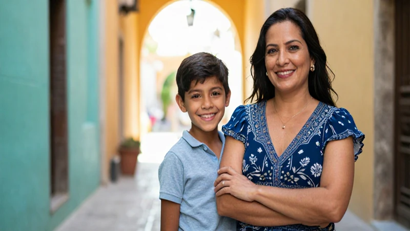 Madre mexicana feliz con su hijo y futuro